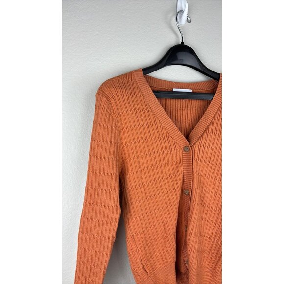 Lost + Wander - Small - Orange V-Neck Ribbed Cardigan With Buttons - Picture 4 of 6